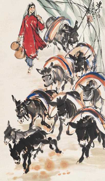 黄胄 牧驴 立轴